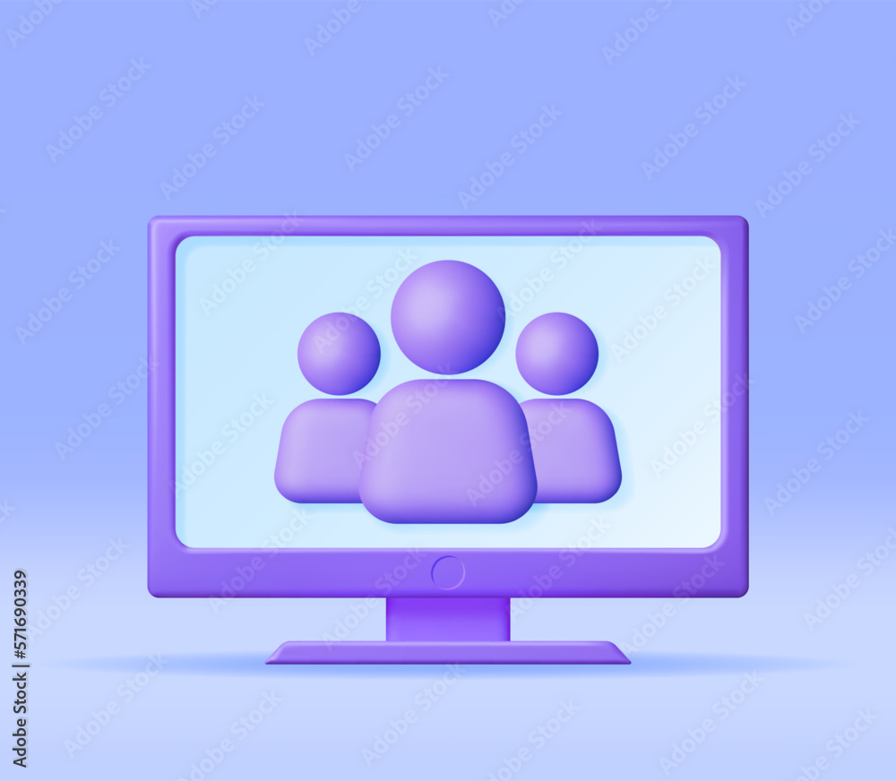 Poster 3d simple group user icon in computer. render group profile photo symbol ui. avatar sign. human mana