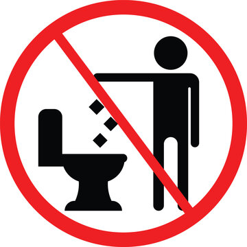 Do not Throw Trash, Rubbish, Plastic or Paper Towels in the Toilet  Sign. Restriction Icon