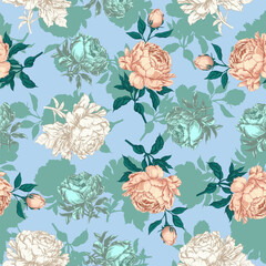  Seamless botanical, floral pattern of flowers. Vector stock illustration eps10.