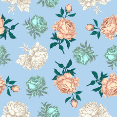  Seamless botanical, floral pattern of flowers. Vector stock illustration eps10.