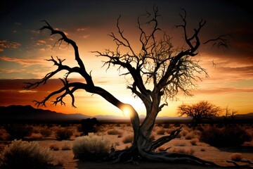 Dry tree at sunset in Mexico generative ai