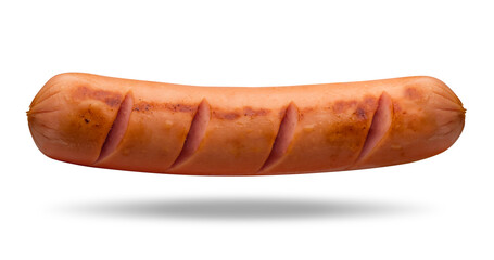 Fried grilled sausage on a transparent background. isolated object. Element for design - obrazy, fototapety, plakaty