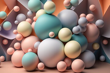 Abstract 3d background design with pastel colored spheres Generative AI