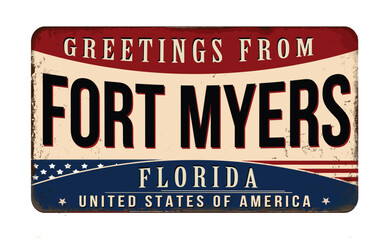 Greetings from Fort Myers vintage rusty metal sign