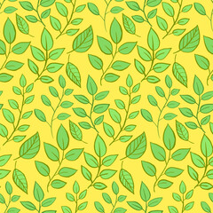 Seamless background in the style of nature. Vintage pattern. Geometric ornament Leaf elements. Vector illustration. Used for wallpaper, wrapping paper for printing, textiles.