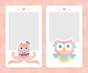 Notebook page with cute animals set. Diary, memo, daily planner, to do list, cards, stickers vector illustration