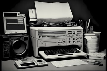 Obraz premium ﻿A computer and a printer - Generative AI