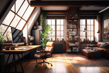 Living room in japandi interior design. Illustration Generative AI