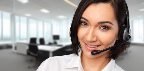 Call center female worker with headset