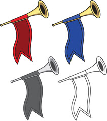 Fanfare trumpets bugles  with four different colour vector illustration 
 - obrazy, fototapety, plakaty