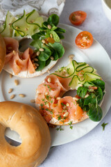 bagel with salmon and cucumber