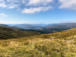 Fototapeta na wymiar A view of the Scottish Countryside from the top of the Nevis Range