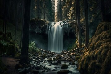 beautiful calm waterfall in the forest 