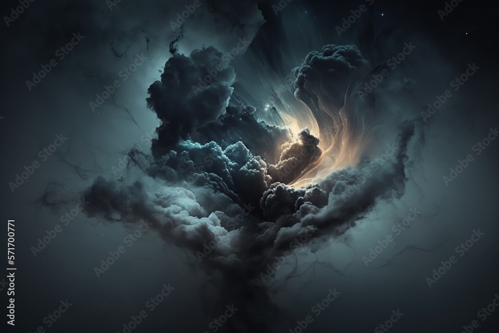 Wall mural outer space abstract background, black matter. thunderstorm clouds in the sky. mystical swirling smo