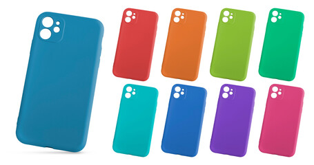 Set of silicone cases for smartphones on a transparent background. isolated object. Color accessories for mobile phones. Element for design