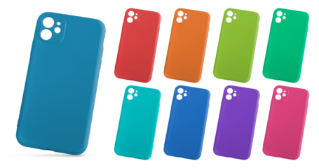 Set of silicone cases for smartphones on a transparent background. isolated object. Color accessories for mobile phones. Element for design