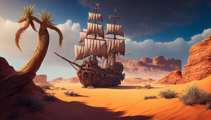 pirate ship in the desert