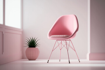 Pink chair in a white room. Illustration Generative AI