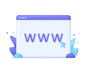 3D Globe hyperlink icon. Search WWW sign. Web hosting technology. Browser search website page.