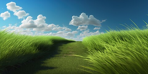Endless grass filed and sky, concept of Openness and Tranquility, created with Generative AI technology