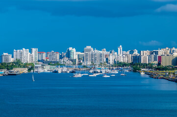 A view from the port towards the marina of San Juan, Puerto Rico on a bright sunny day