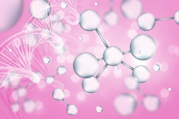 abstract pink background with molecule of cosmetics product