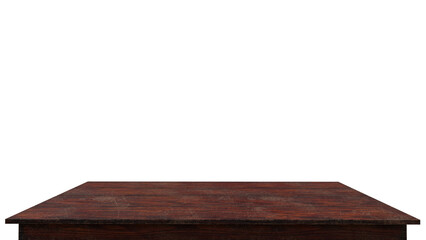 Empty dark wooden tabletop front view for food product display
