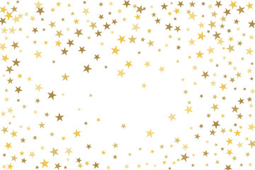 Star confetti. Gold casual confetti background. Bright design pattern.