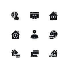 Freelance simple glyph icon set. Remote work vector solid isolated black illustration.