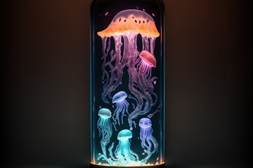 Jellyfish lava lamp, concept of Aquatic and Motion, created with Generative AI technology
