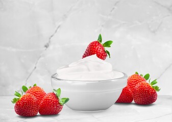 fresh homemade yogurt with sweet strawberries