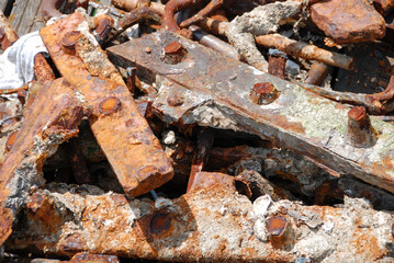 Pile of rusty old metal sheets and bolts - La Rochelle, France