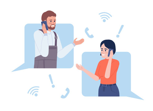 Woman consulting over phone with internet provider flat concept vector illustration. Editable 2D cartoon characters on white for web design. Service creative idea for website, mobile, explainer