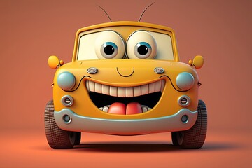 Cute 3D cartoon of car character. Generative AI