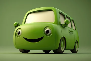 Muurstickers Cute 3D cartoon of car character. Generative AI © AdriFerrer