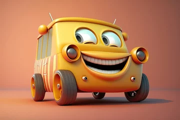 Rolgordijnen Cute 3D cartoon of car character. Generative AI © AdriFerrer
