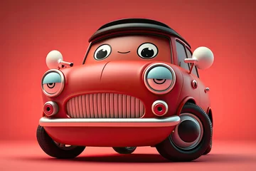 Fototapeten Cute 3D cartoon of car character. Generative AI © AdriFerrer