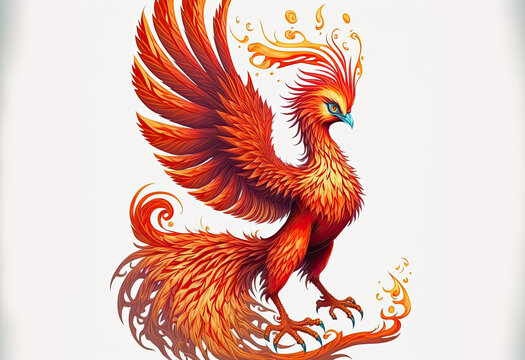 Drawn cute phoenix bird. Generative ai illustration.