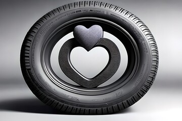 Heart shaped car tires. Promotion for Valentine's Day. For banner and promotion. generative AI