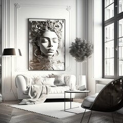 A luxurious apartment whit beautiful furniture created using generative AI technology, Fictional person