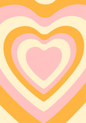 Retro Striped Heart Background. Retro Rainbow 90s style hippie Texture. 