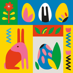 Easter concept vector background elements set. Minimal hand drawn bold graphics style 