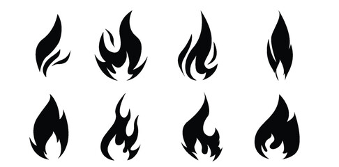 Fire icon collection. Fire flame symbol. Bonfire silhouette logotype. Flames symbols set flat style - stock vector.