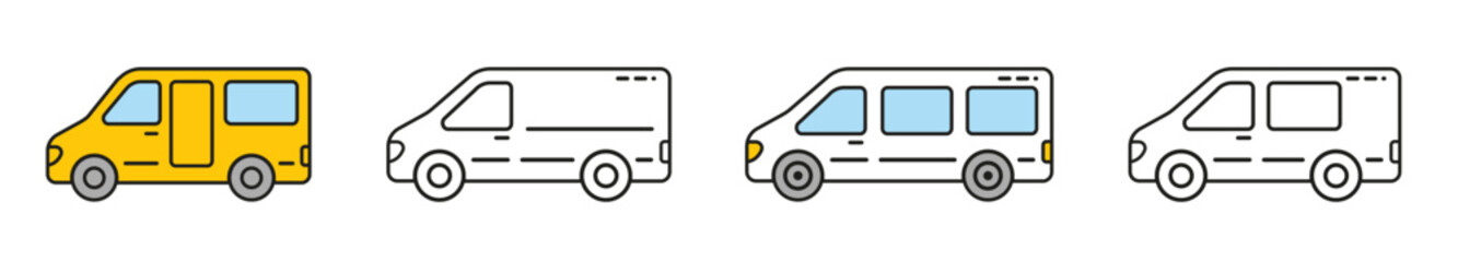 Set Vector icon of minibus. Transport linear style icon.