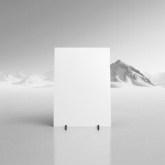 Blank mockup of poster billboard on ice and snow covered mountain AI generation.