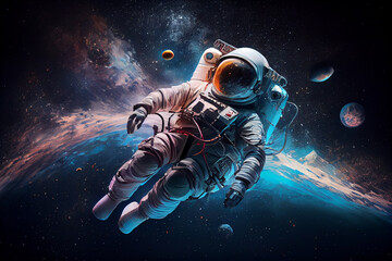 Obraz na płótnie Canvas Leben im All: Ein Astronaut schwebt durch die Weiten des Weltalls
