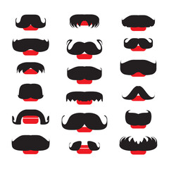 Mustache Icon, Dad Whiskers Set, Moustache Outline Isolated, Vintage Man Hairstyle Vector Illustration