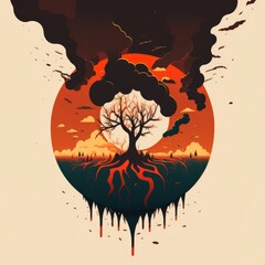 Cataclysmic natural event, uncontrollable climate change, worldwide ruin, threat of humanity, AI generation.