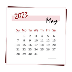 Calendar 2023. For month of May. Square calendar