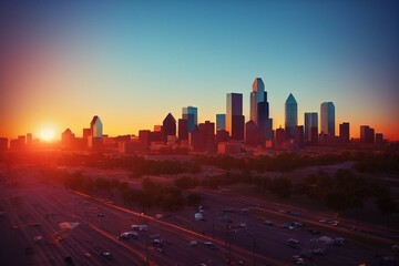 Obraz na płótnie Canvas Dallas, Texas skyline at sunset. Generative AI